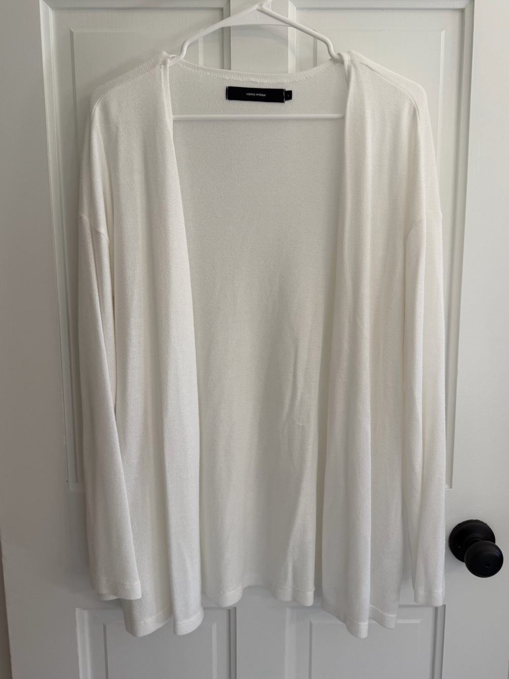 Vero Moda White Open Front Lightweight Knit Cardigan Large